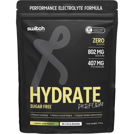 Switch Nutrition Perform Hasta Hydrate Sugar Free Lemon Lime 20x8.5g – front packaging