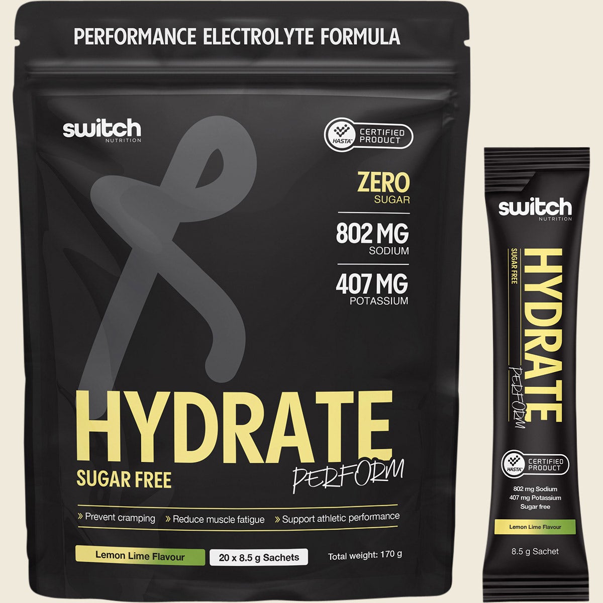 Switch Nutrition Perform Hasta Hydrate Sugar Free Lemon Lime 20x8.5g Combo