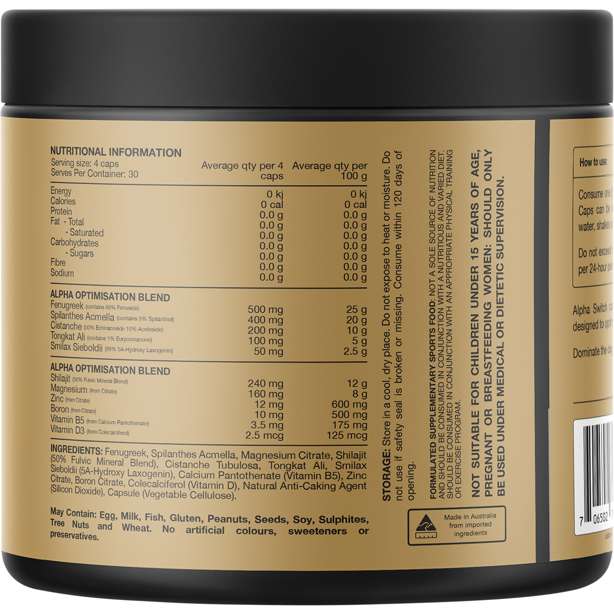Switch Nutrition Alpha Male Support Formula 120 Caps – back label