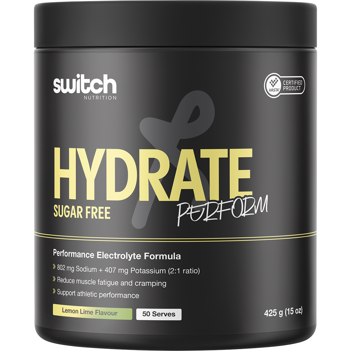 Switch Nutrition Perform Hasta Hydrate Sugar Free Lemon Lime 425g – front packaging