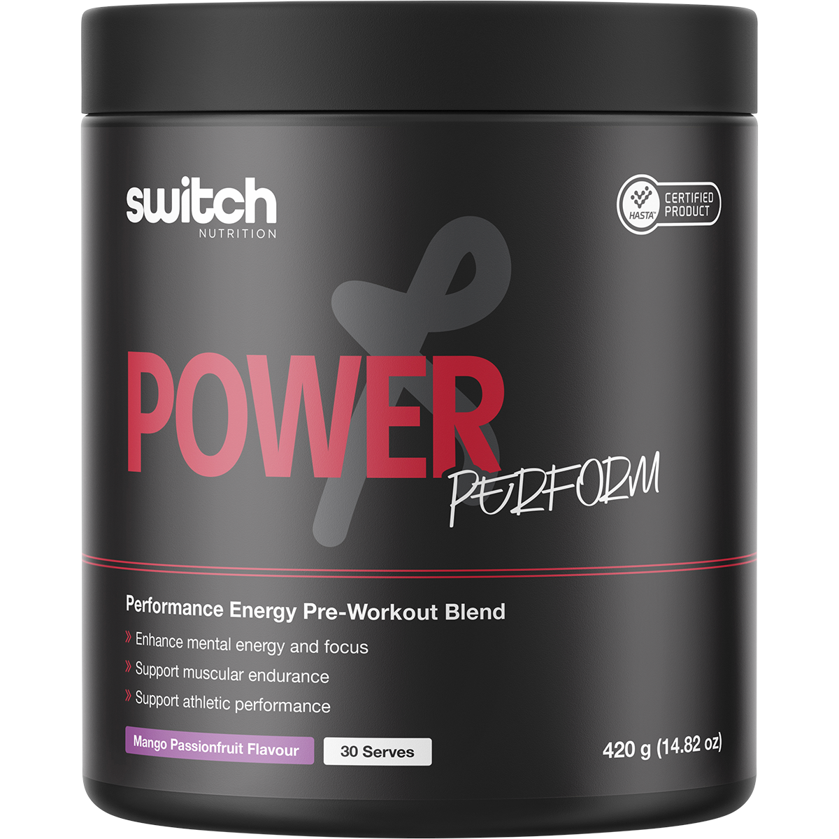 Switch Nutrition Perform Hasta Power Pre-Workout Mango Passionfruit 420g – front packaging