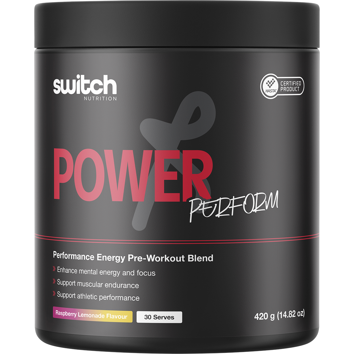 Switch Nutrition Perform Hasta Power Pre-Workout Raspberry Lemonade 420g – front packaging