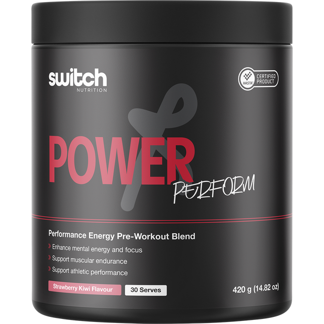 Switch Nutrition Perform Hasta Power Pre-Workout Blend Strawberry Kiwi 420g – front packaging