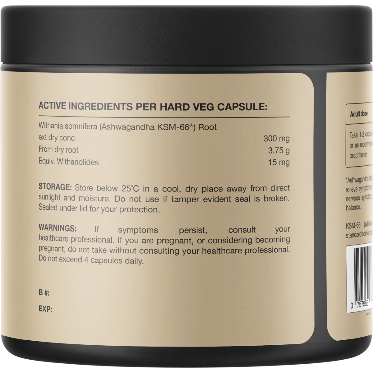 Switch Nutrition Ashwagandha 60 Caps – back label