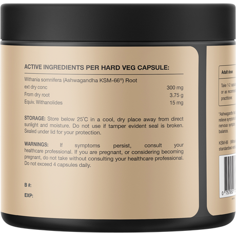 Switch Nutrition Ashwagandha 60 Caps – back label