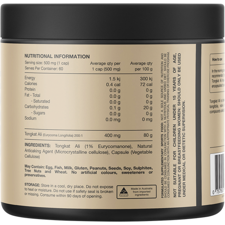 Switch Nutrition Tongkat Ali 100% Pure Tongkat Ali 60 Caps – back label