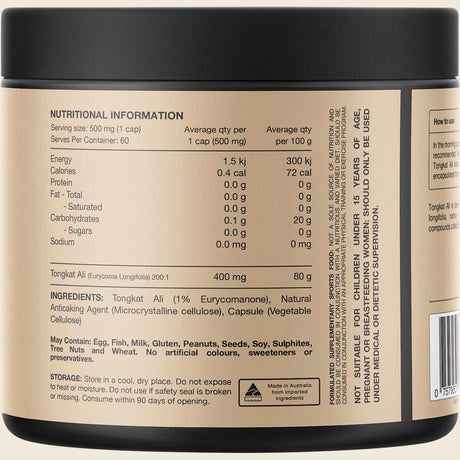 Switch Nutrition Tongkat Ali 100% Pure Tongkat Ali 60 Caps back