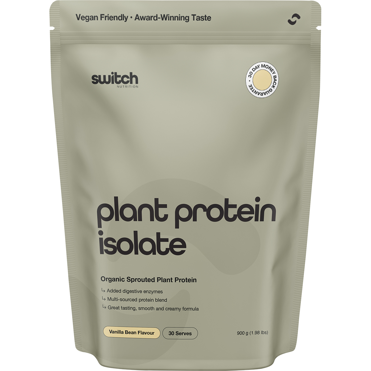 Switch Nutrition Organic Protein Sprouted Plant Vanilla Bean 900g – front packaging