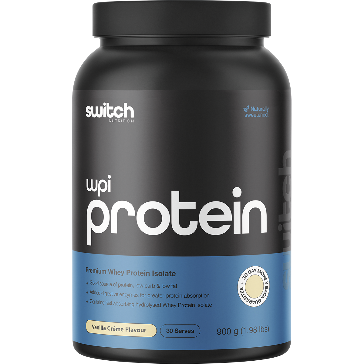 Switch Nutrition WPI Premium Whey Protein Isolate Vanilla Creme 900g – front packaging