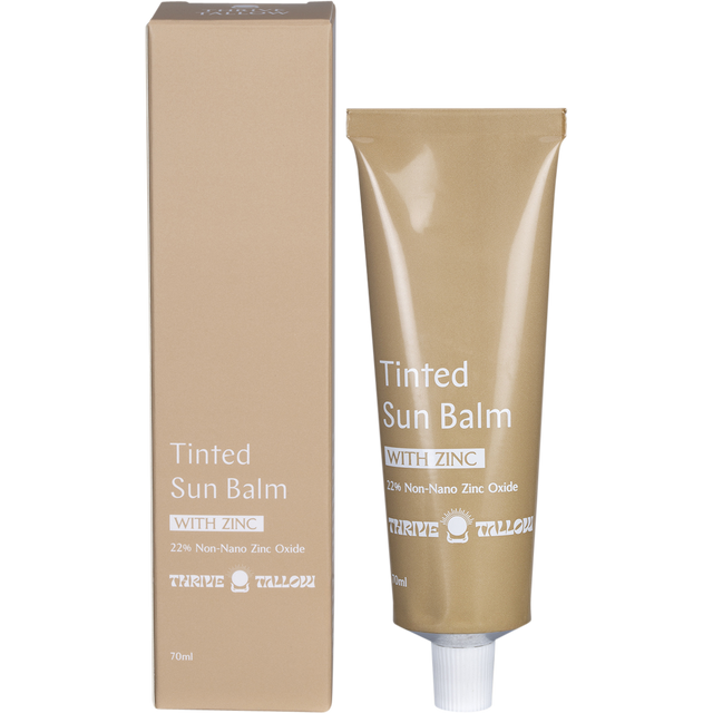 Thrive Tallow Tinted Sun Balm with Zinc 70ml - product and packaging