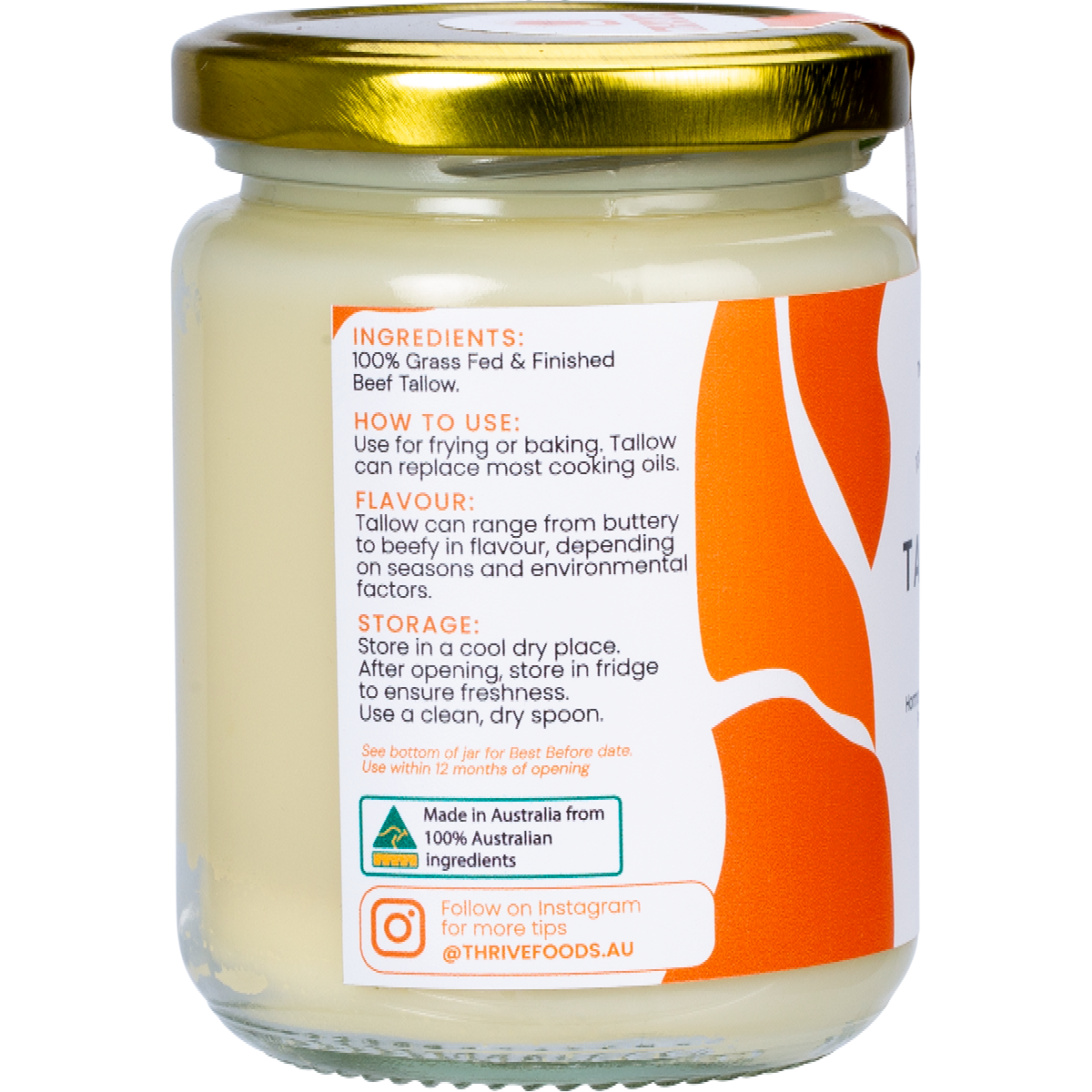 Thrive Tallow 100% Grass Fed Tallow 250ml - left side view