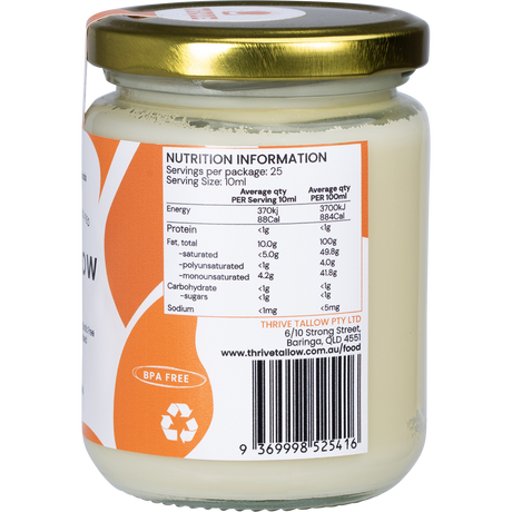 Thrive Tallow 100% Grass Fed Tallow 250ml - right side view