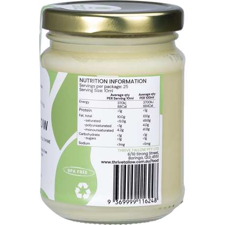 Thrive Tallow 100% Grass Fed Tallow Garlic, Rosemary & Thyme 250ml - right side view