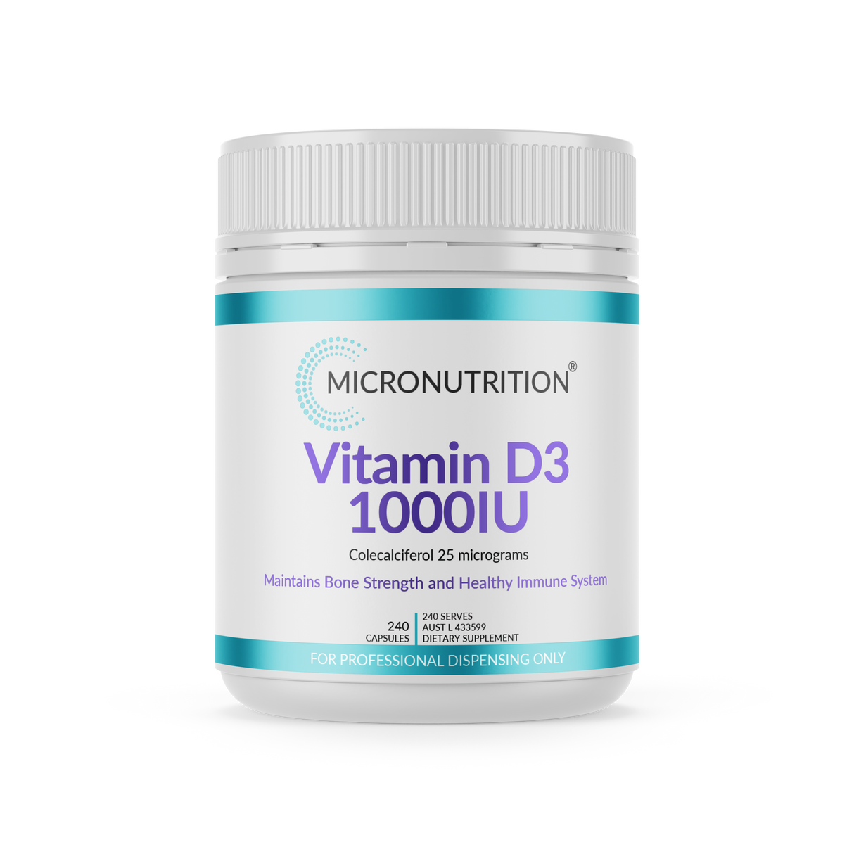 Micronutrition Vitamin D3 1000IU 240 Vege Caps Front