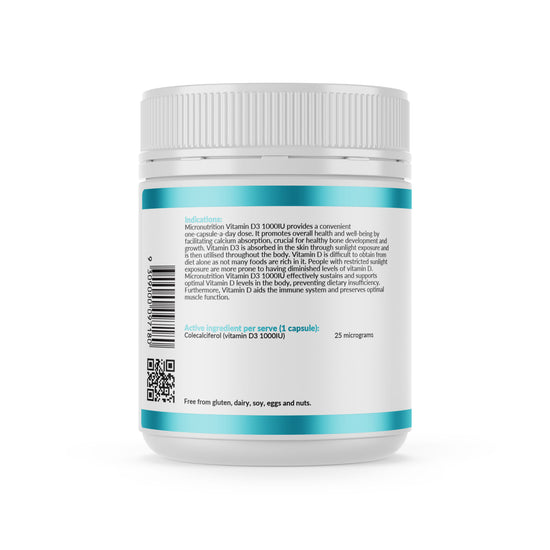 Micronutrition Vitamin D3 1000IU 240 Vege Caps Back