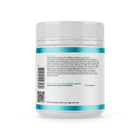 Micronutrition Vitamin D3 1000IU 240 Vege Caps Back