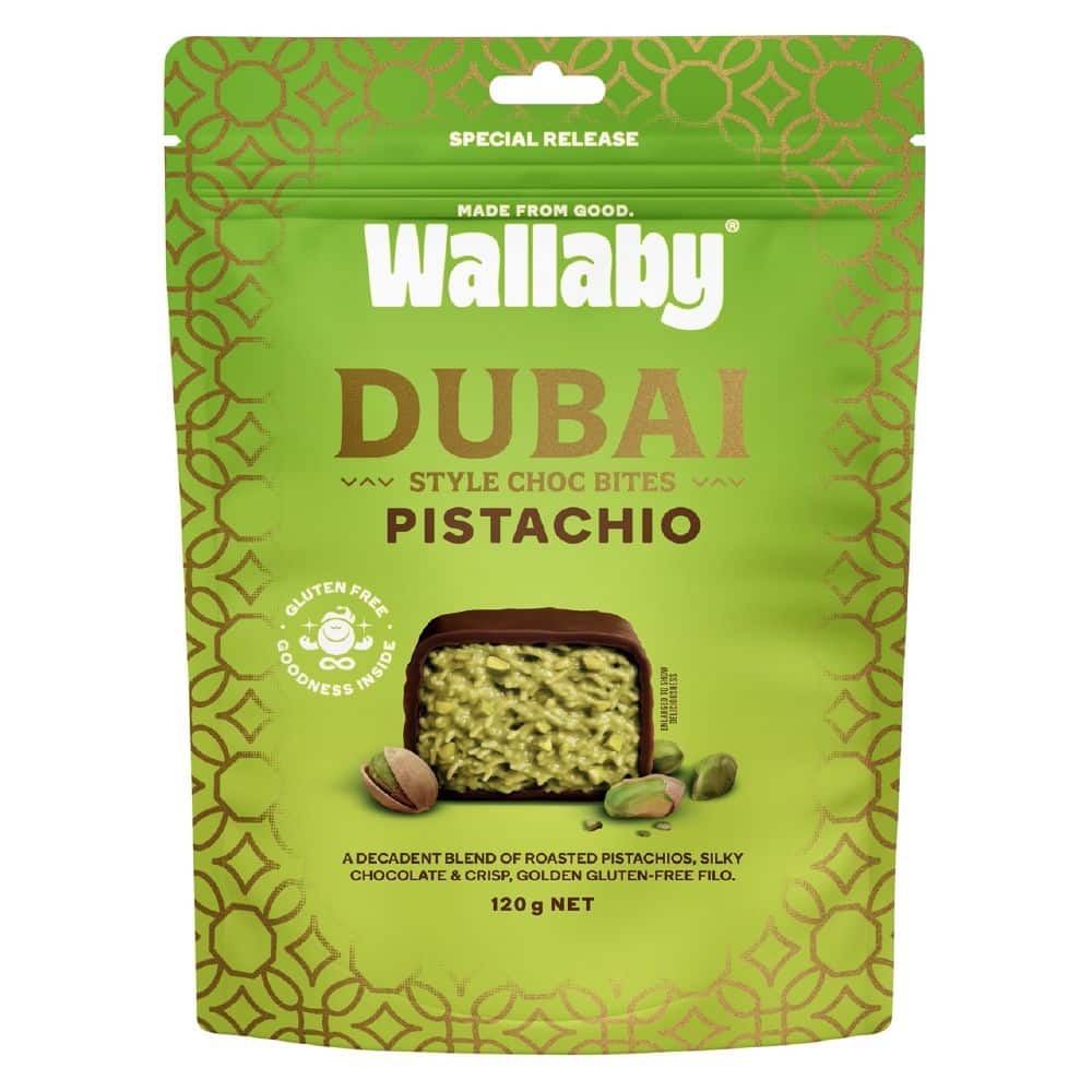 Wallaby Pistachio Dubai Chocolate 120g Front