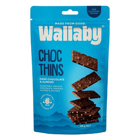 Wallaby Chocolate Thins Almond Sea Salt 80g Front