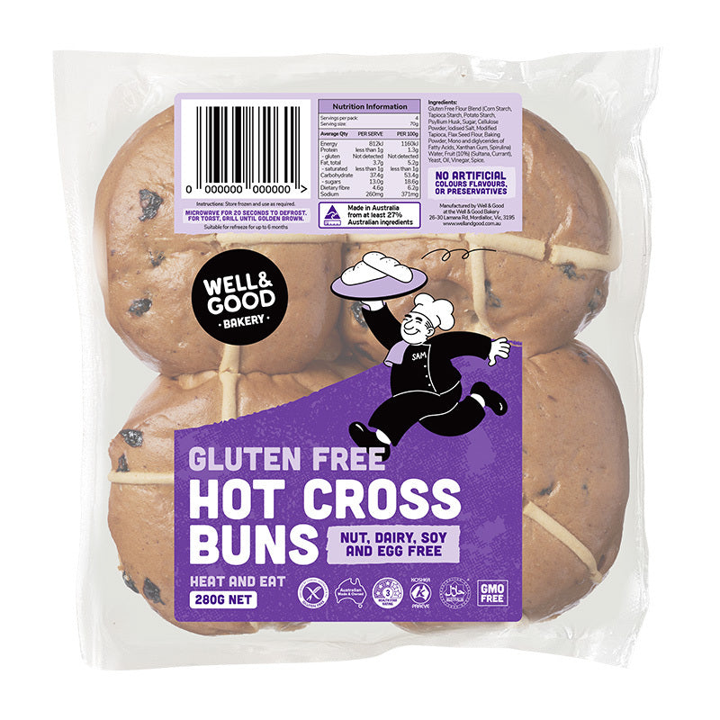 Well & Good Gluten Free Hot Cross Buns - Fruit 280g