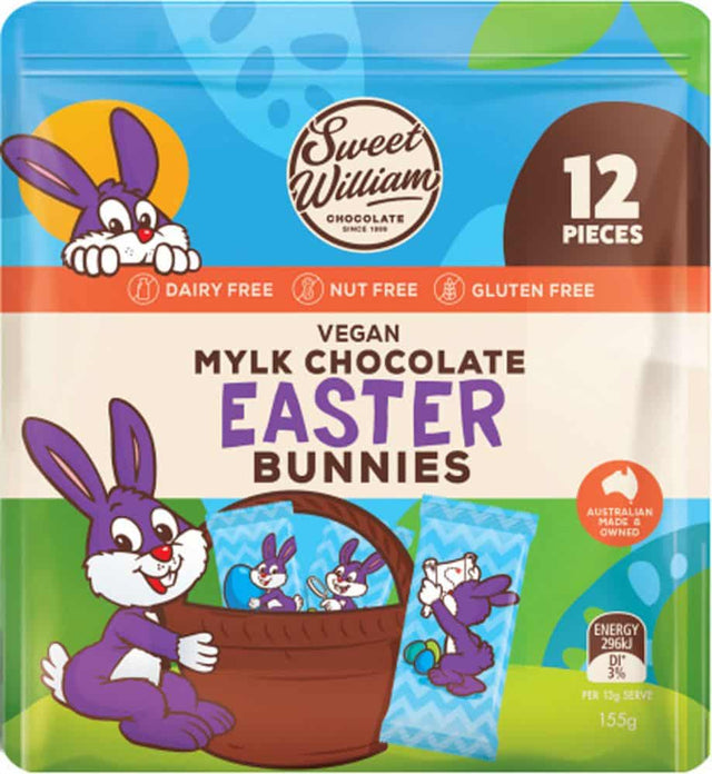 Sweet William Easter Bunnies Chocolate Gluten Free 155g 12 Pieces Multipack Front