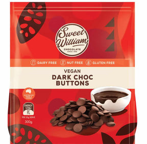 Sweet William Dark Choc Baking Buttons Gluten Free 300g Front