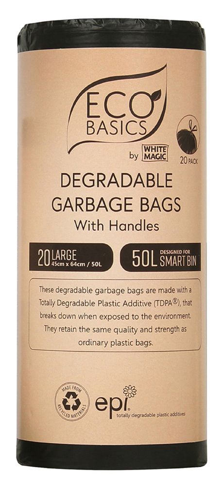 Eco Basics Recycled Garbage Bin Bags 50L – Large 20 Bags/Roll Front