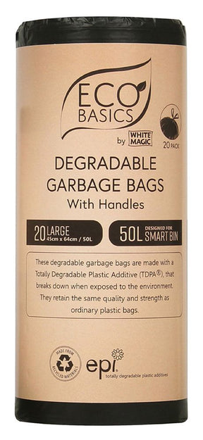 Eco Basics Recycled Garbage Bin Bags 50L – Large 20 Bags/Roll Front