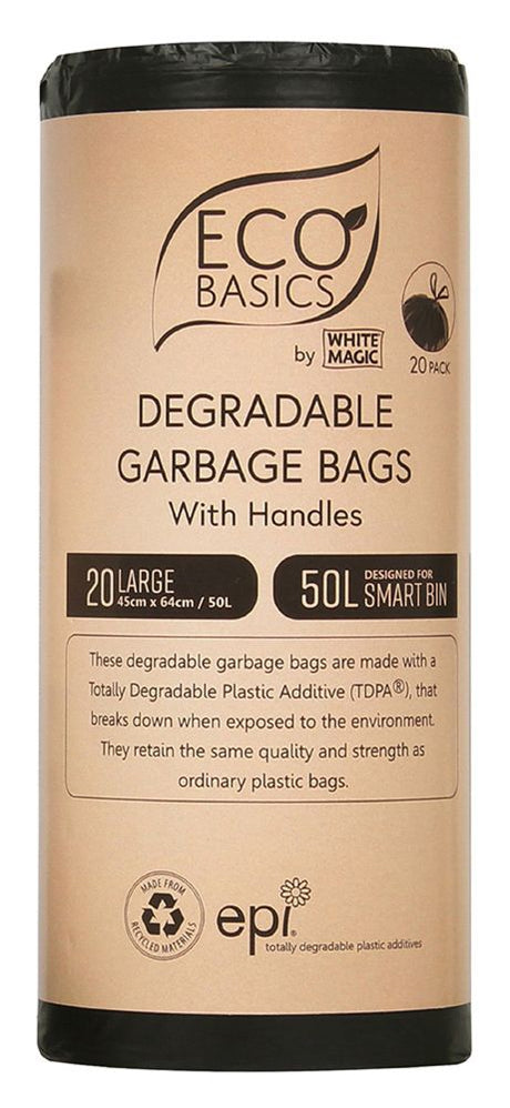 Eco Basics Recycled Garbage Bin Bags 50L – Large 20 Bags/Roll Front