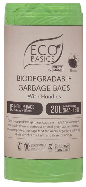 Eco Basics Biodegradable Garbage Bin Bags 20L – 15 Bags/Roll Front