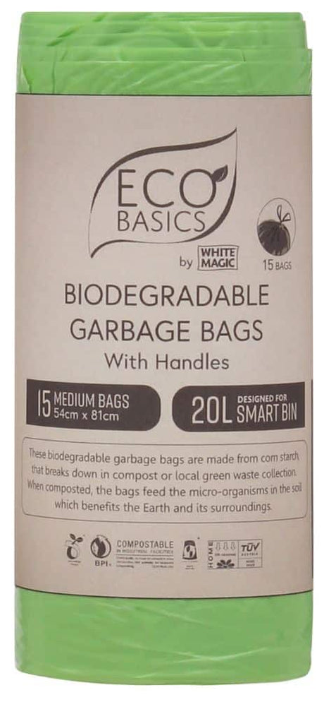 Eco Basics Biodegradable Garbage Bin Bags 20L – 15 Bags/Roll Front