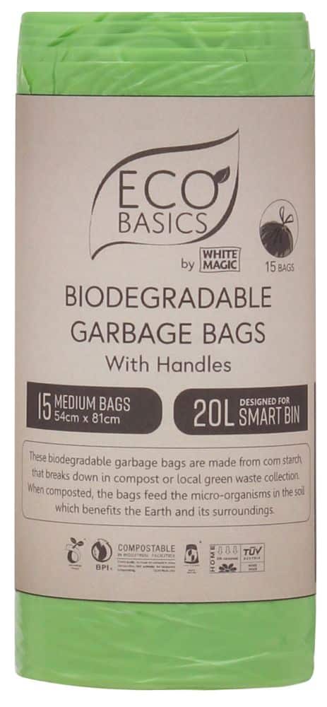 Eco Basics Biodegradable Garbage Bin Bags 20L – 15 Bags/Roll Front