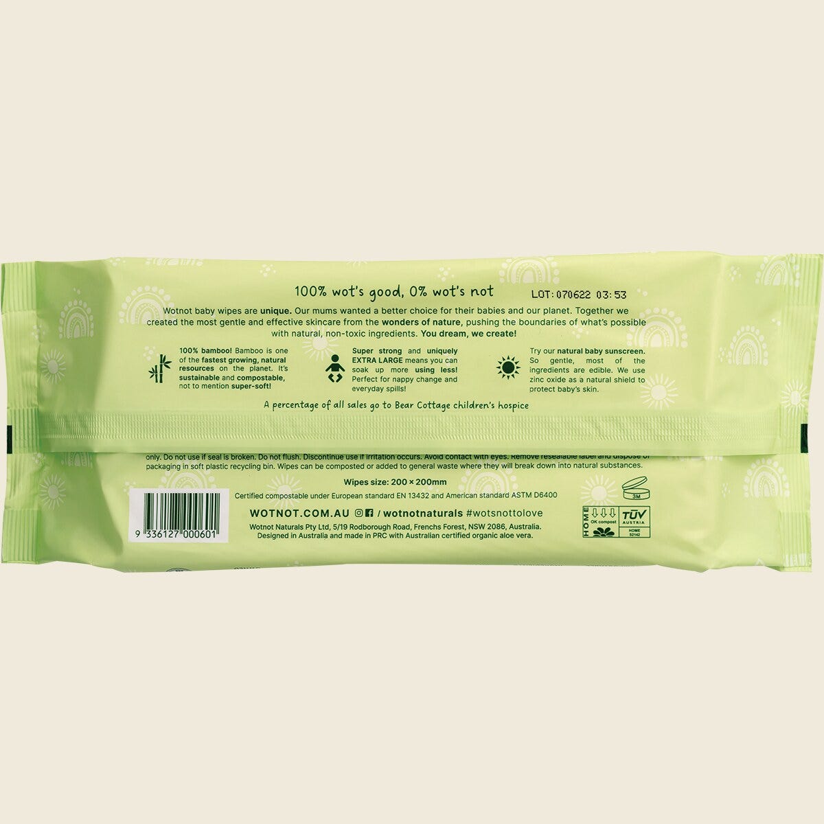Wotnot Natural Baby Wipes 70 Pack back label