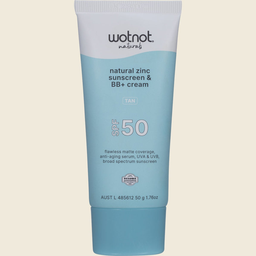 Wotnot Natural Zinc Sunscreen & BB+ Cream SPF 50 Tan 50g