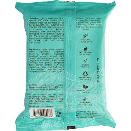 Wotnot Natural Face Wipes For Sensitive Skin x 25 back view