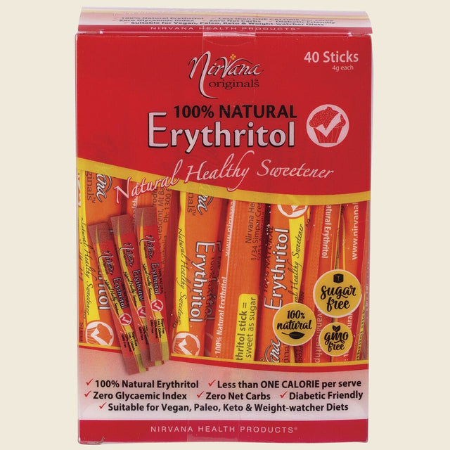 Nirvana Originals Erythritol 100% Natural Sticks 40 x 4g Front