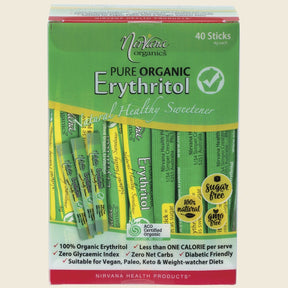 Nirvana Organics Erythritol Pure Organic Sticks 40 x 4g Front