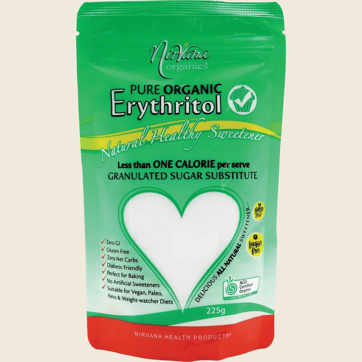 Nirvana Organics Erythritol Pure Organic 225g Front