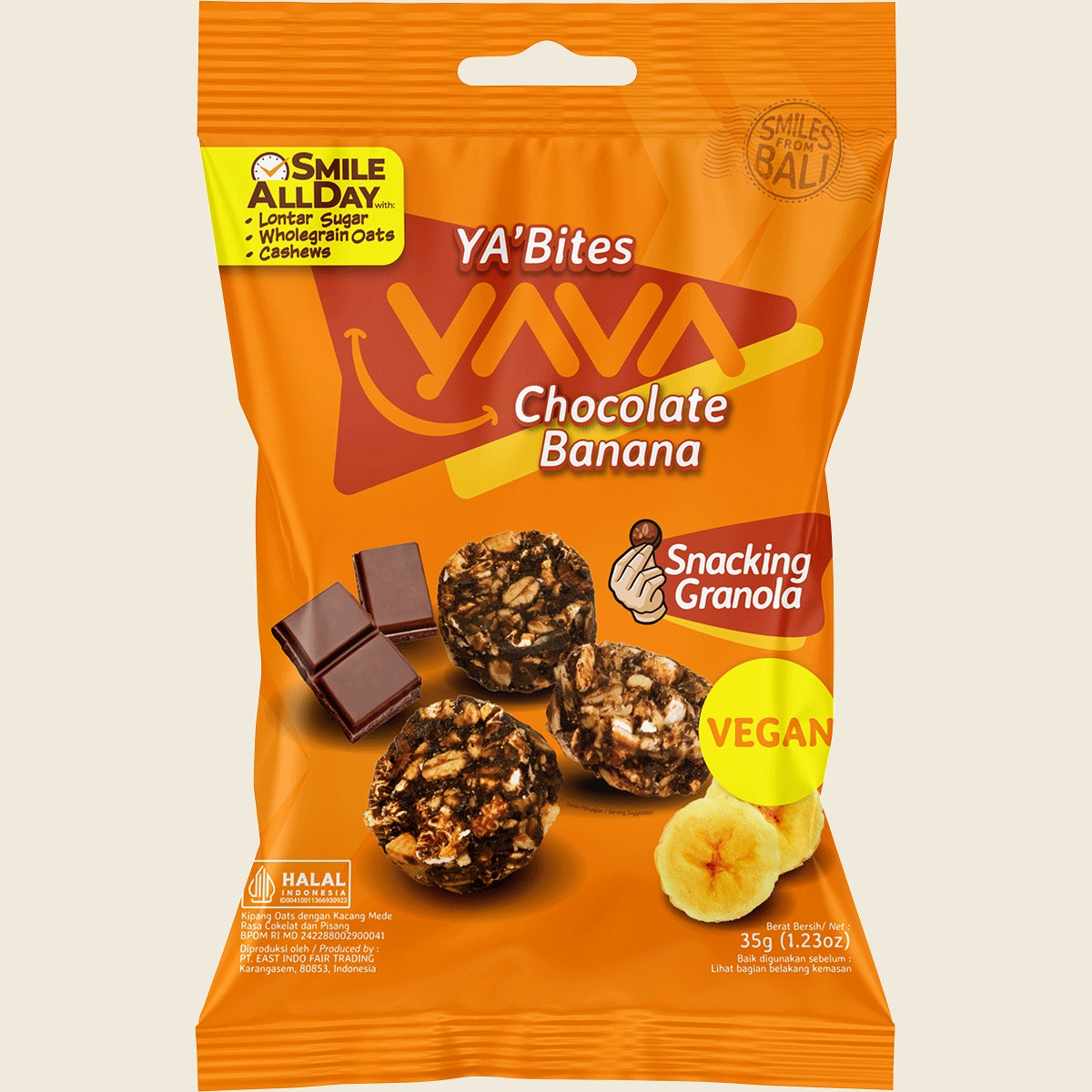 Yava YA'Bites Granola Snack Chocolate Banana 35g 8-pack front