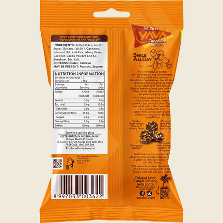 Yava YA'Bites Granola Snack Chocolate Banana 35g 8-pack back