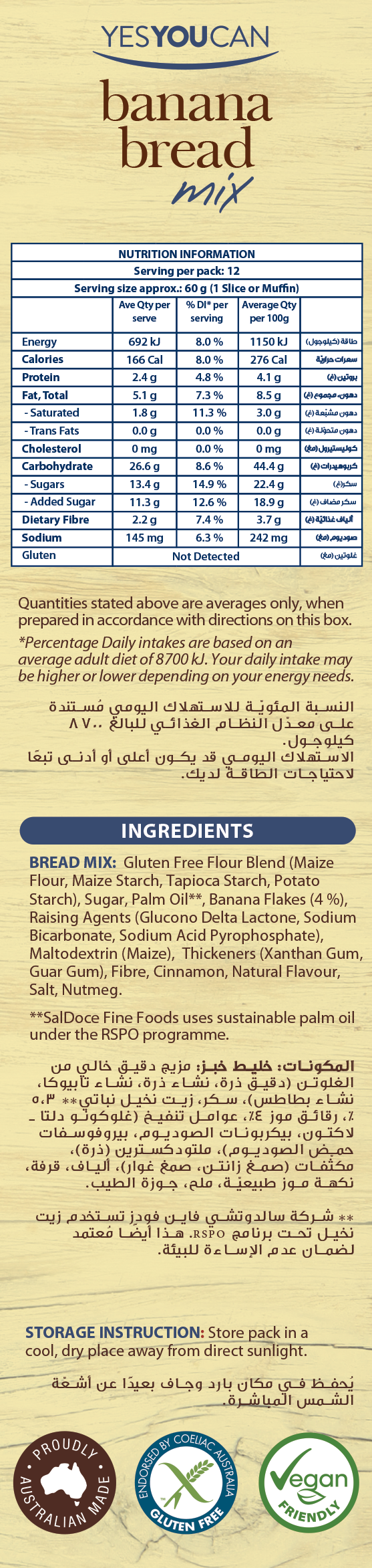 YesYouCan Banana Bread Mix Gluten Free 400g