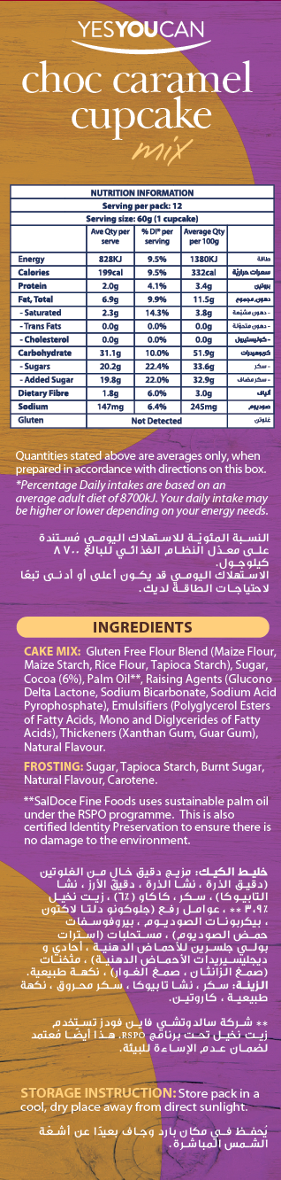 YesYouCan Choc Caramel Cupcake Mix Gluten Free 450g