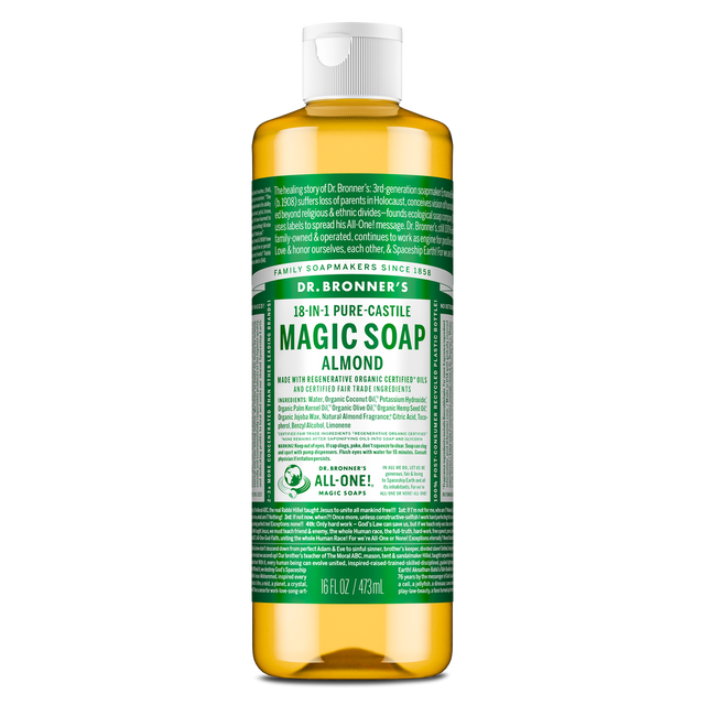Dr. Bronner's Pure-Castile Magic Soap Liquid (18-In-1) Almond 473mL Front