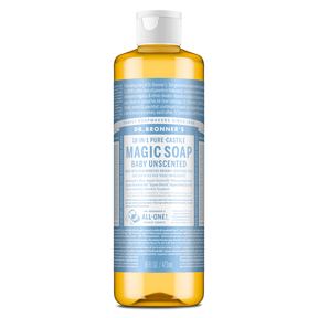 Dr. Bronner's Pure-Castile Magic Soap Liquid (18-In-1) Baby Unscented 473mL Front