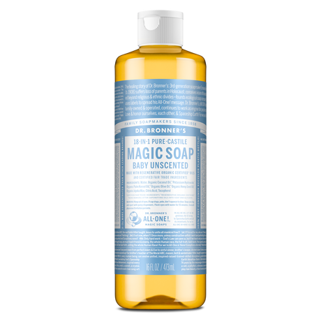 Dr. Bronner's Pure-Castile Magic Soap Liquid (18-In-1) Baby Unscented 473mL Front