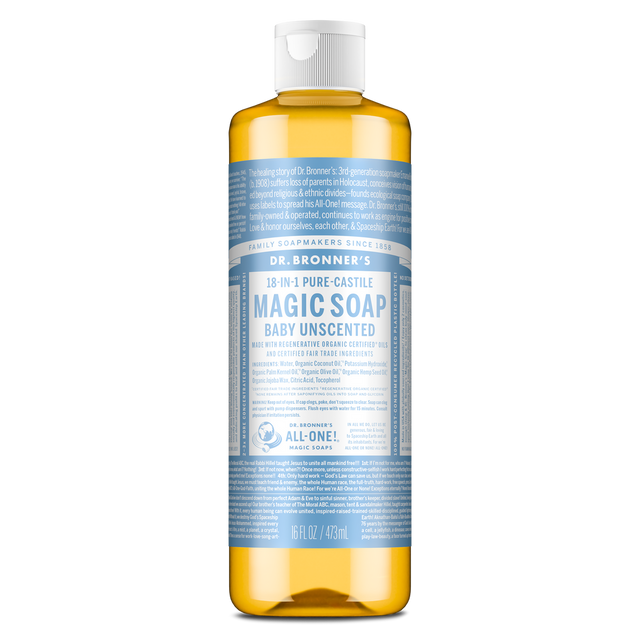 Dr. Bronner's Pure-Castile Magic Soap Liquid (18-In-1) Baby Unscented 473mL Front