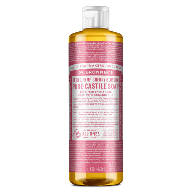 Dr. Bronner's Pure-Castile Magic Soap Liquid (18-In-1) Cherry Blossom 473mL Front