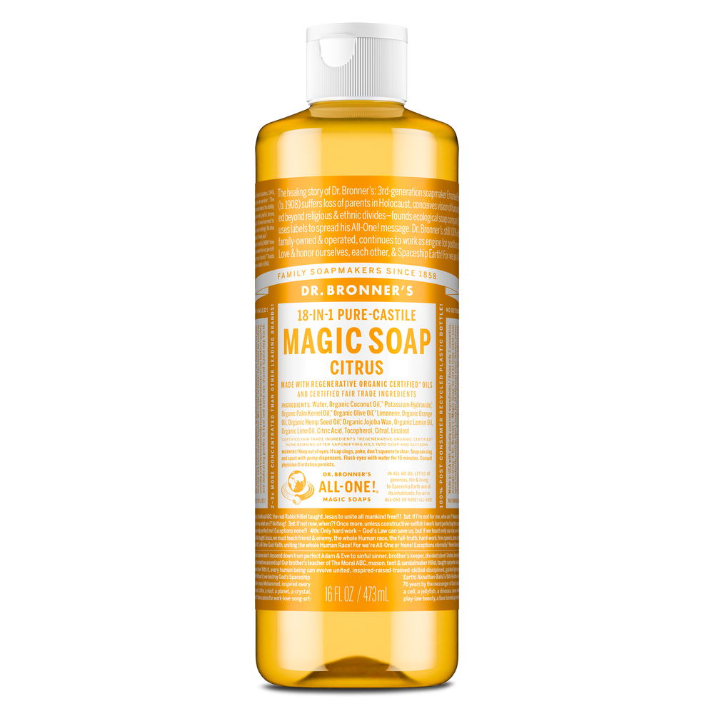 Dr. Bronner's Pure-Castile Magic Soap Liquid (18-In-1) Citrus 473mL Front