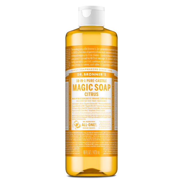 Dr. Bronner's Pure-Castile Magic Soap Liquid (18-In-1) Citrus 473mL Front