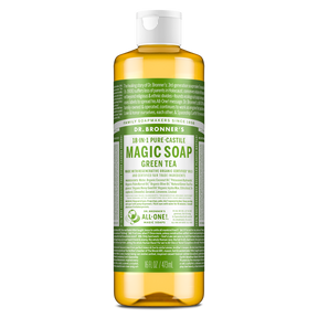 Dr. Bronner's Pure-Castile Magic Soap Liquid (18-In-1) Green Tea 473mL Front