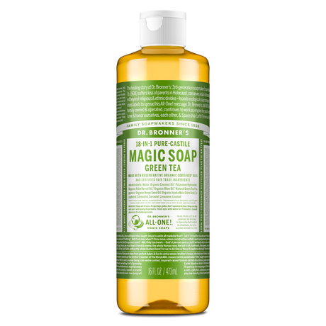 Dr. Bronner's Pure-Castile Magic Soap Liquid (18-In-1) Green Tea 473mL Front